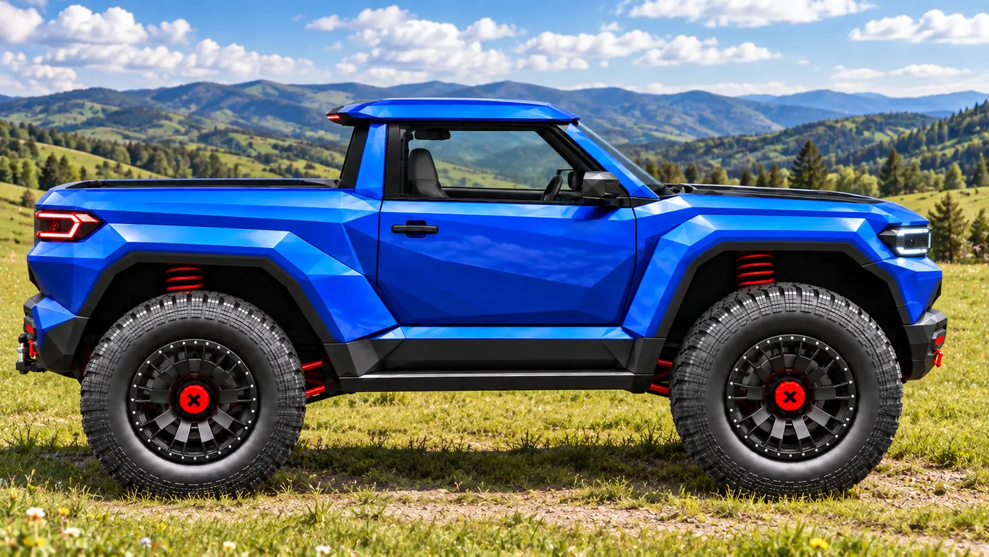 Elyron X als Pickup in Blau, Seitenansicht