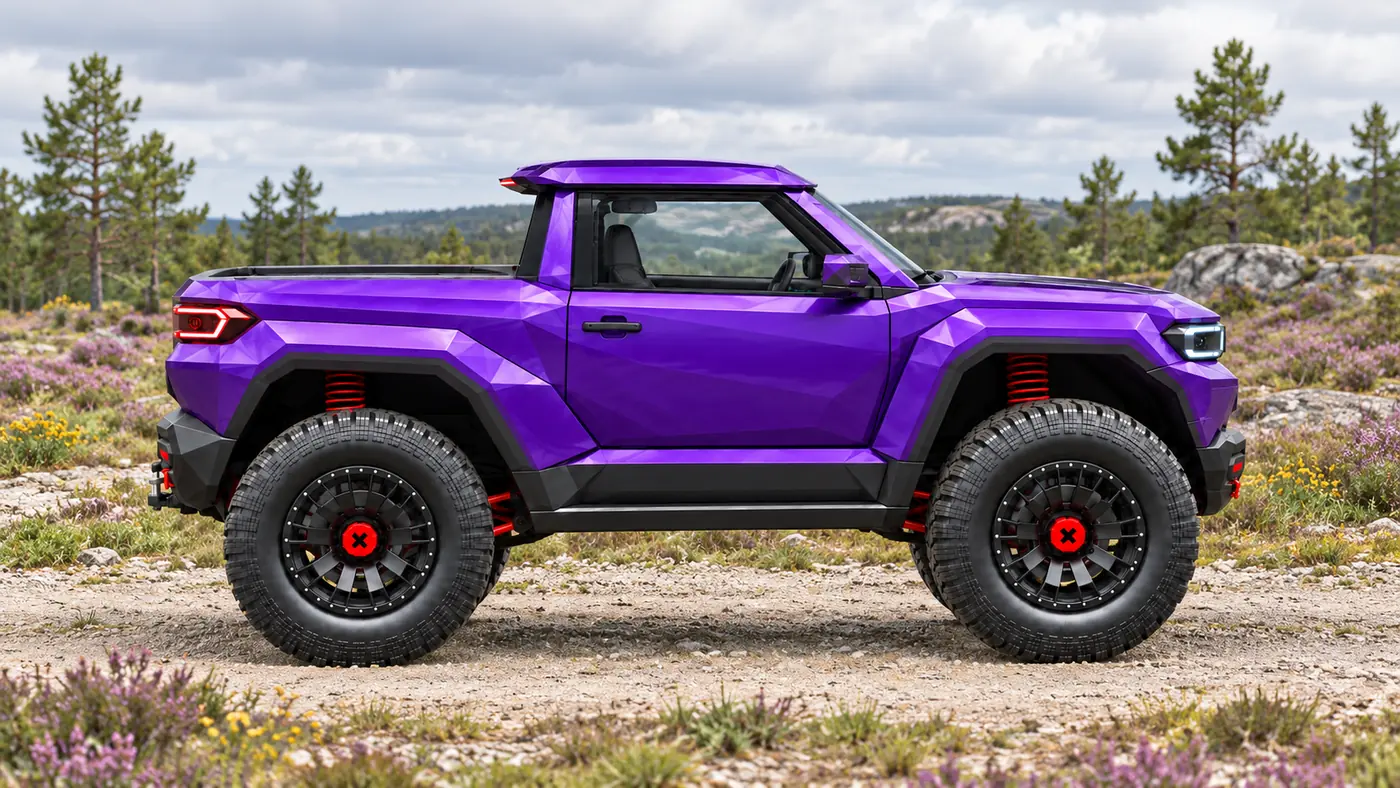 Elyron X als Pickup in Violett, Seitenansicht